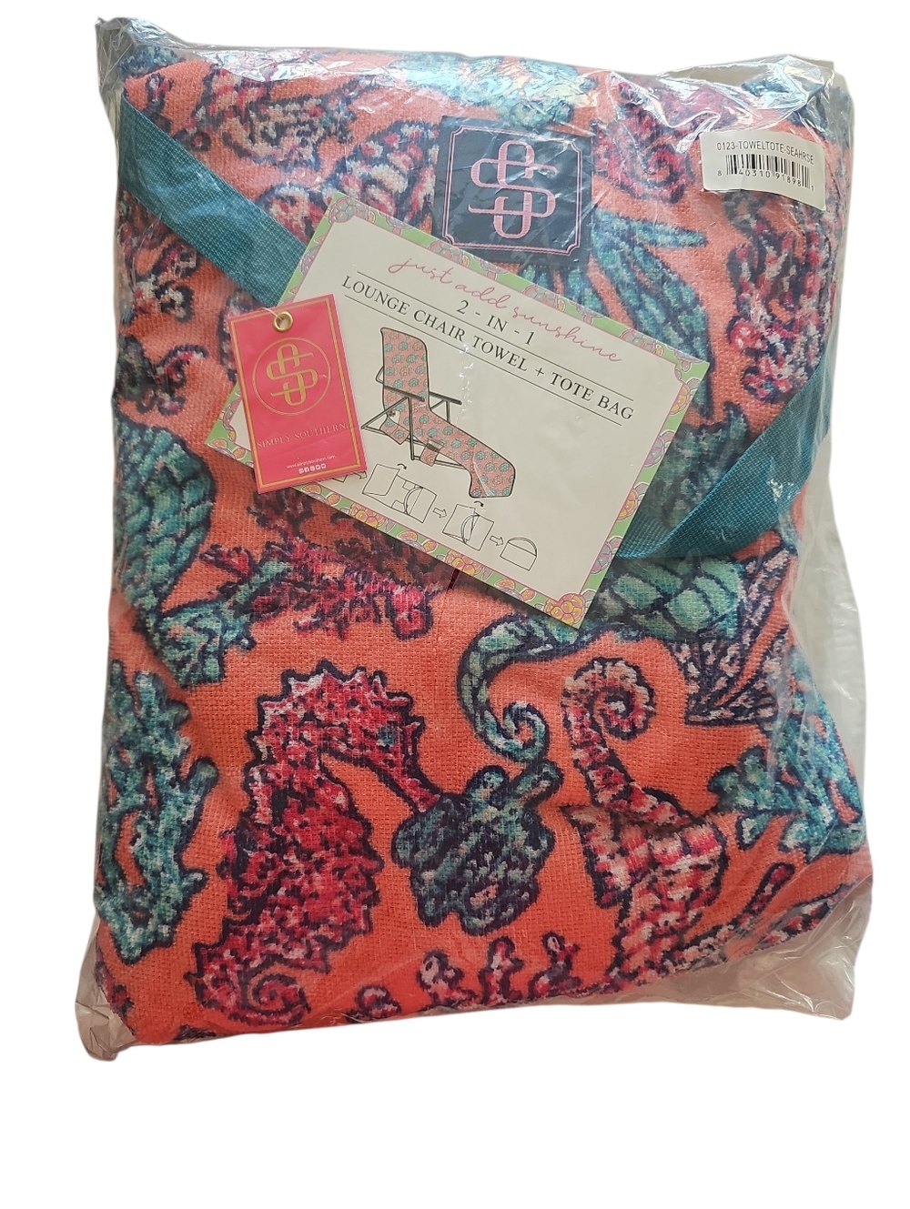 Simply Southern 2 In 1 Lounge Chair Cover, Towel NWT Seahorse Print - Picture 6 of 6